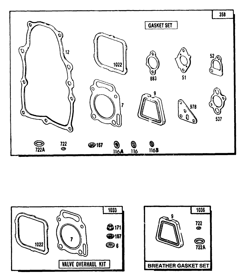 Gasket Set, Breather Gasket Set, And Valve Overhaul Kit Diagram and Parts List for 9163-2-4W113D  Briggs and Stratton Generator